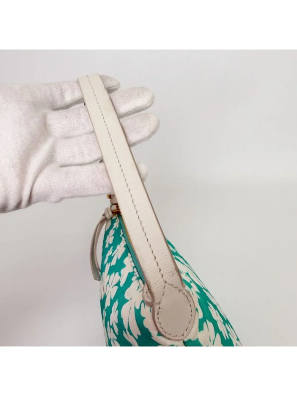Miu Miu Flower Print Re-Nylon Mini Hobo Handbag Leather Green White Gold Vintage